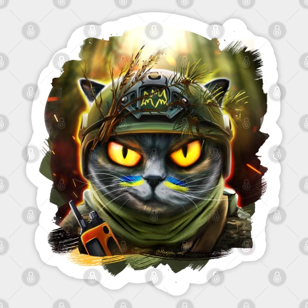 Ukrainian cat agent in the night forest Sticker by Marysha_art